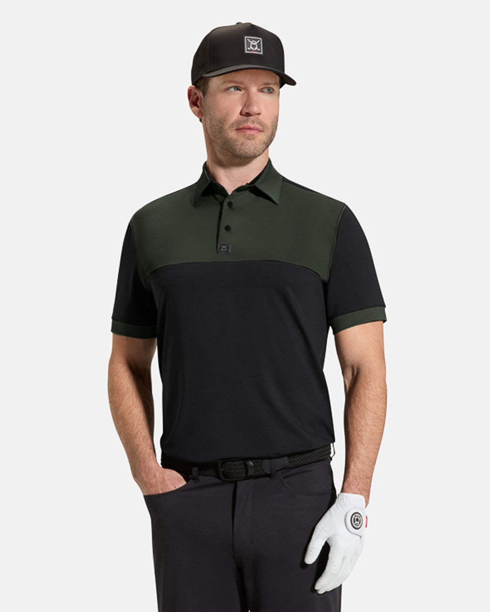 Block Polo_ Top Front_Olive_Male Model #color_olive
