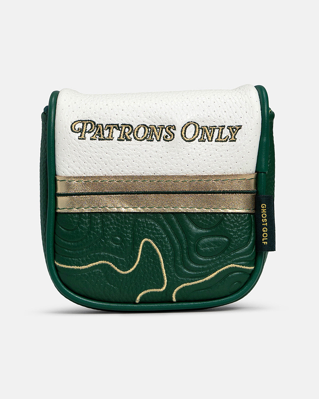 Front Product Shot of Patrons Only Mallet Putter Cover with patrons only hit #color_green