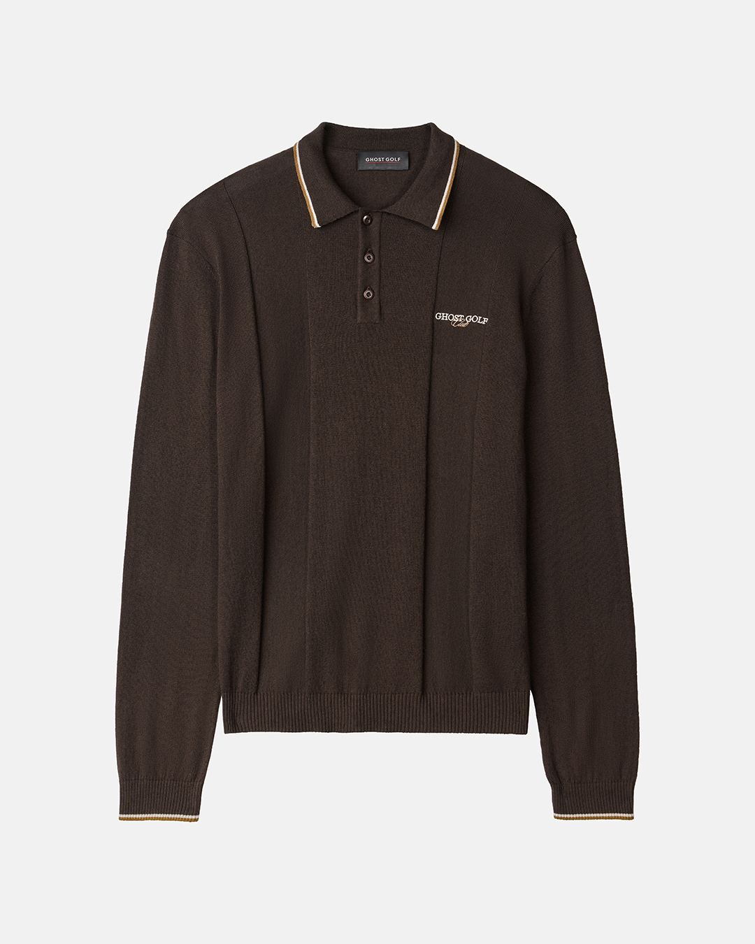 Front product shot of Dark Chocolate Rebel LS Sweater Polo #color_dark-chocolate