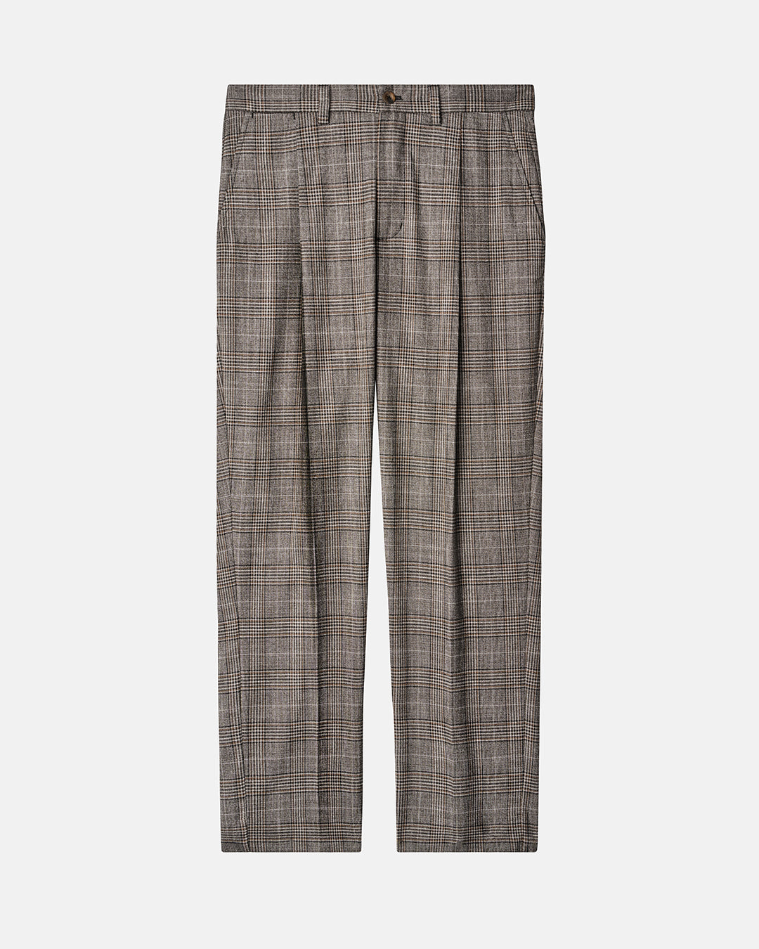 Front product shot of Dark Chocolate Rebel Pleated Plaid Pant #color_dark-chocolate