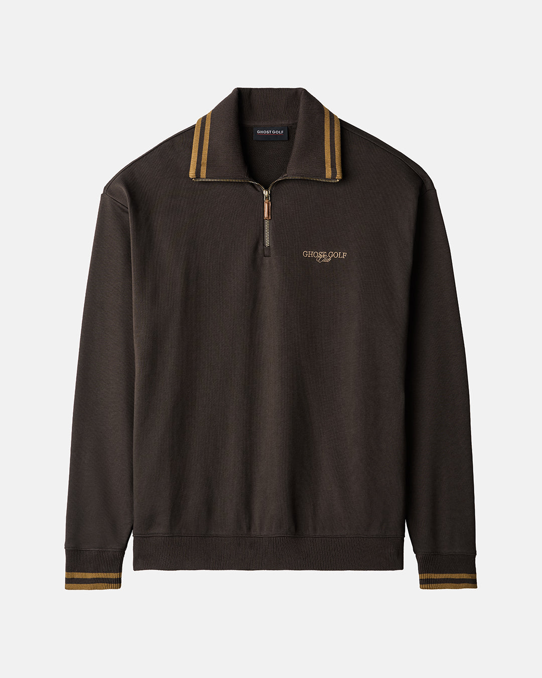 Front Product shot of Dark Chocolate Rebels Quarter Zip Jacket with ghost golf club logo on left chest hit #color_dark-chocolate