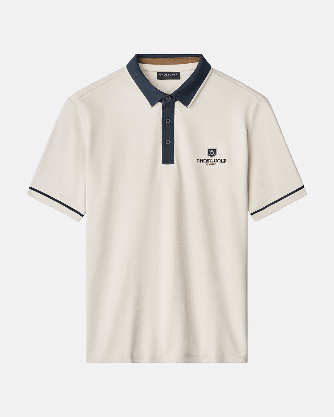 Front Product shot of Bone Rebels Solid Polo with Ghost Golf graphic on the center chest. #color_bone
