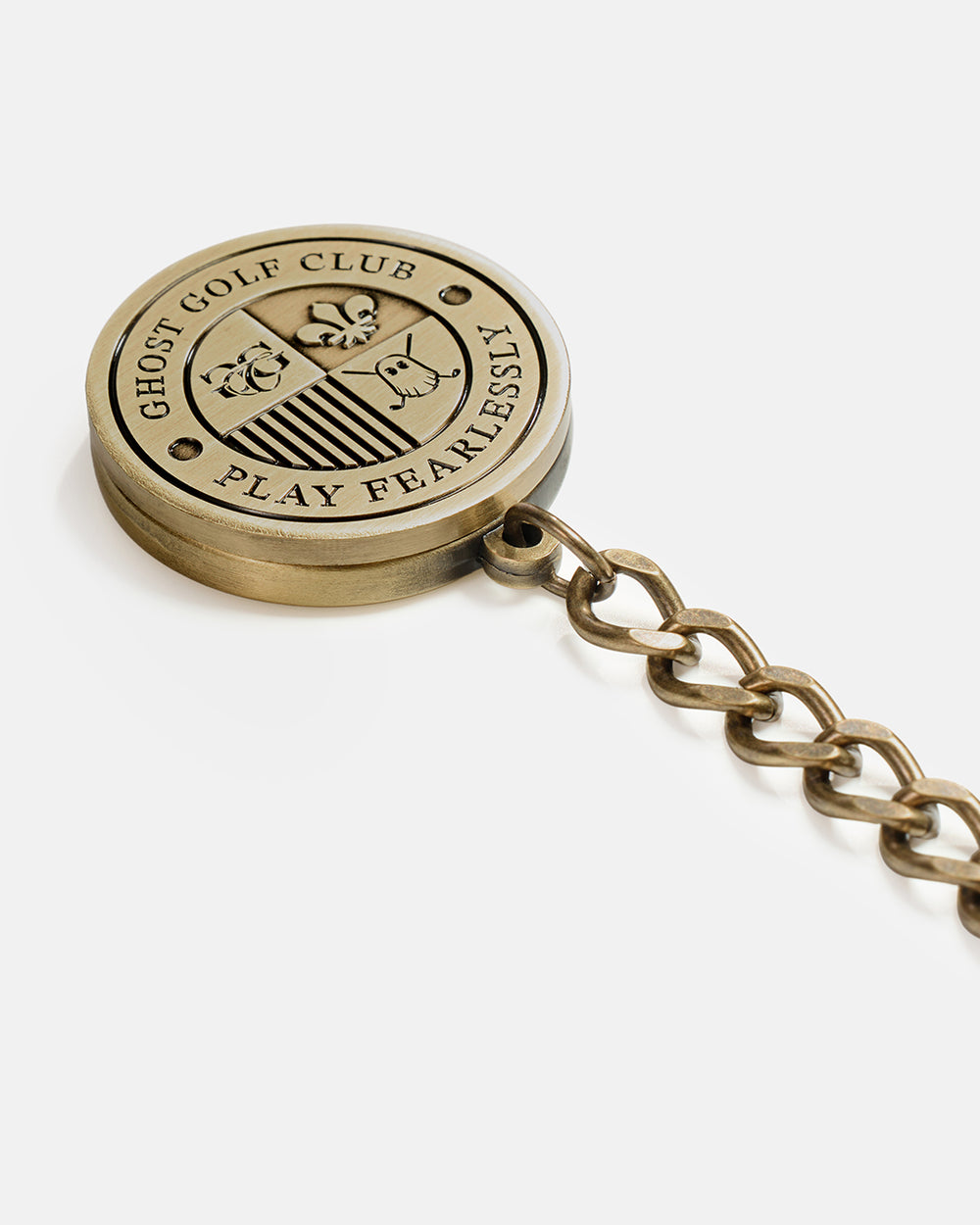 Closeup shot of Rebels Ball Marker crest design in circular shape