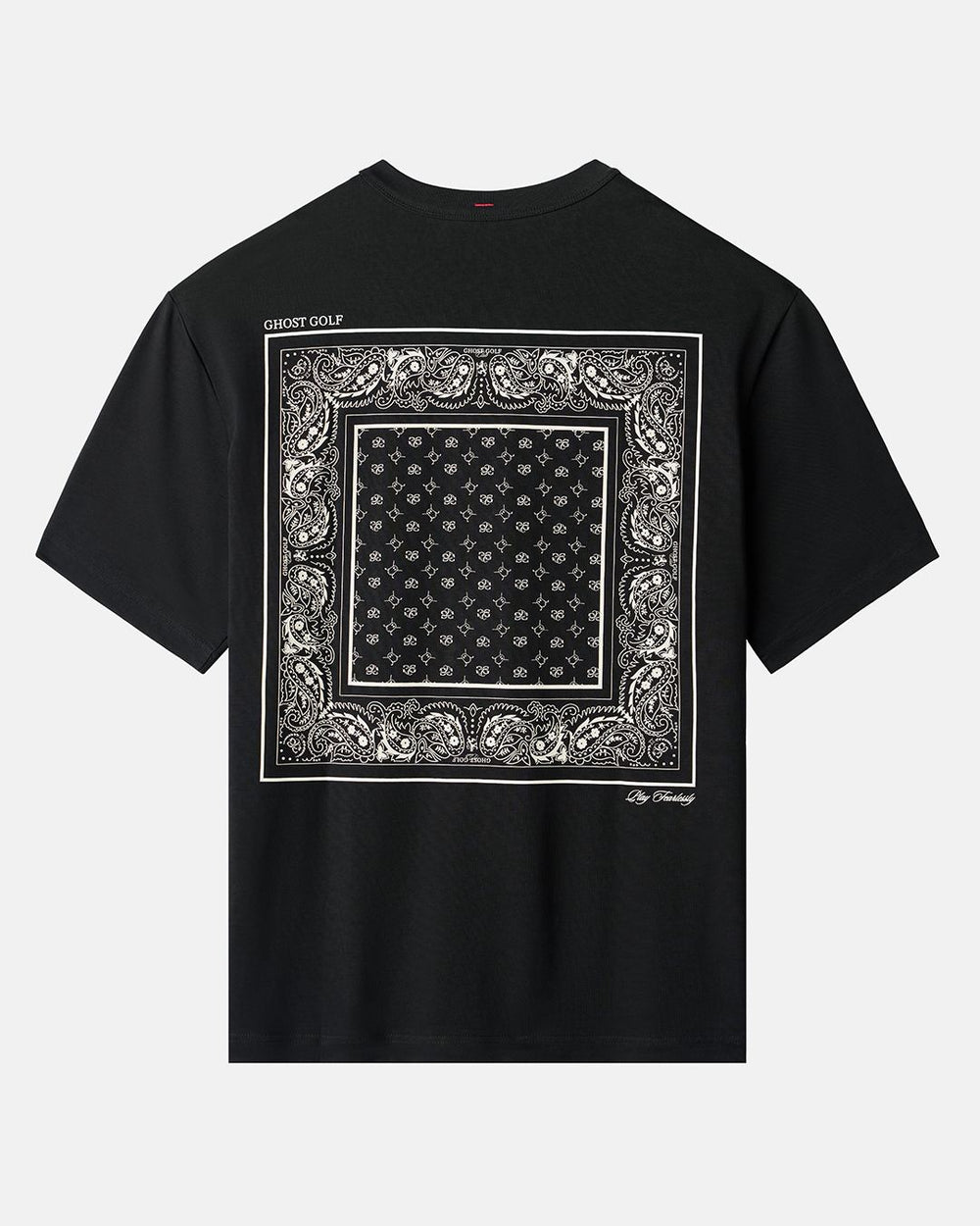 Back product shot of Black Rebels Bandana T-Shirt with bandana graphic on the back of the t-shirt #color_black