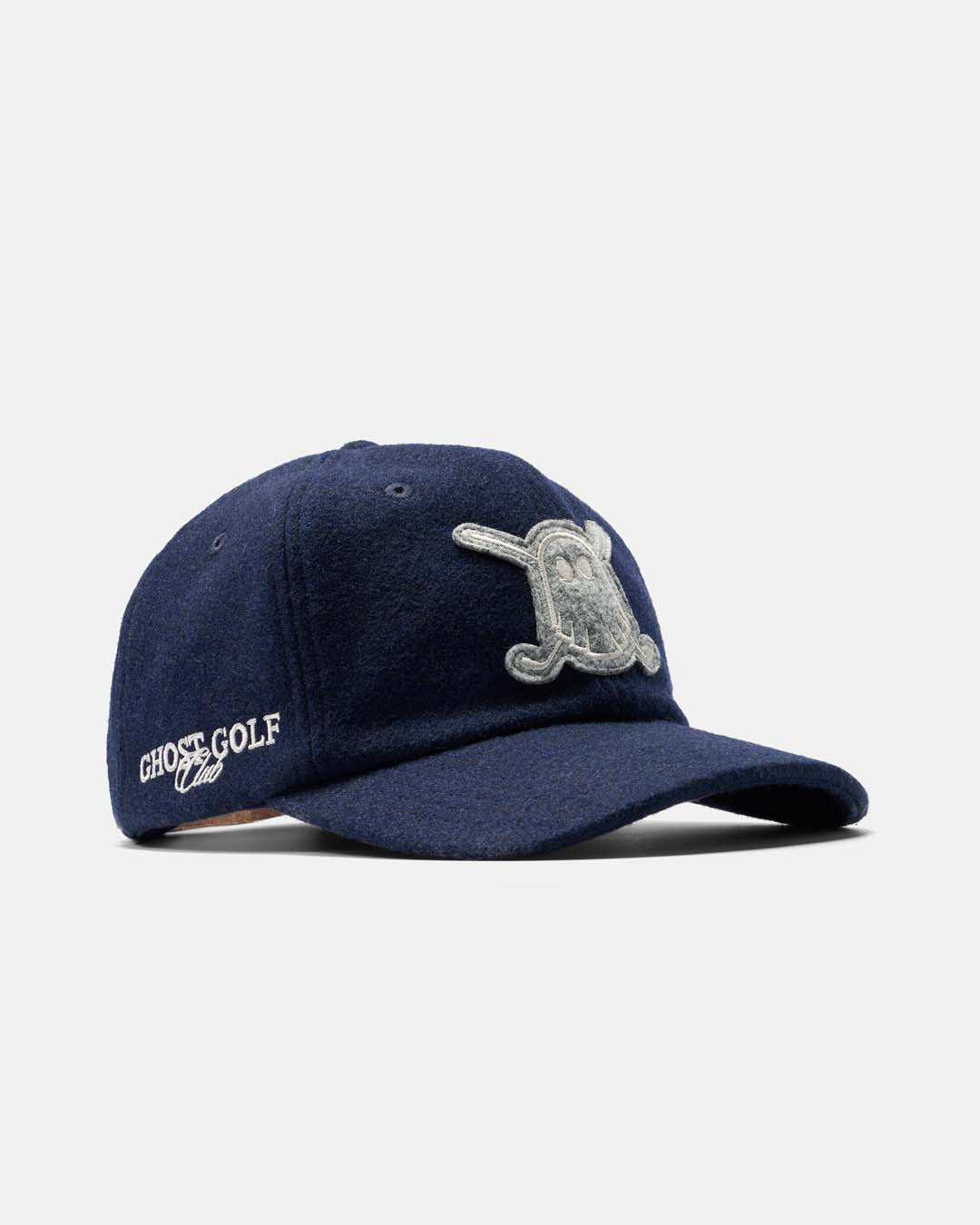 Three-quarter right view product shot of the Dark Navy Rebels Icon Hat, featuring Ghost Icon in the center and ghost golf club embroidred on the side #color_dark-navy
