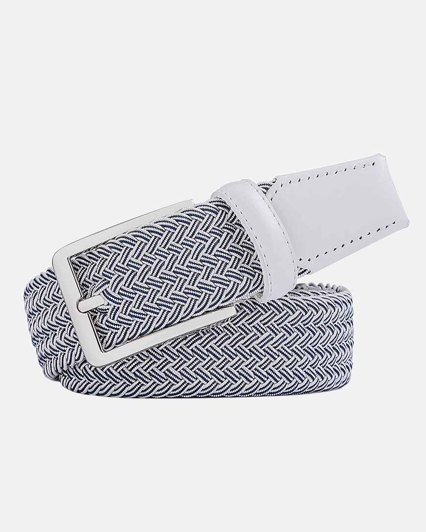 Ghost Golf Off White/Navy Belt with Silver Buckle and Off White Leather Tail