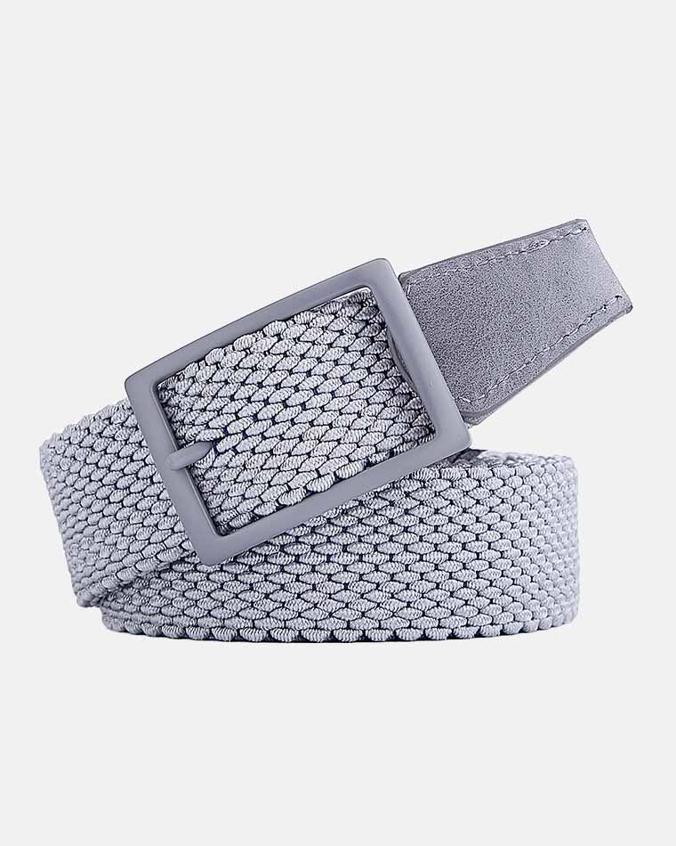 Grey and Navy Stripe Belt. With Grey Buckle and Grey Leather Tail Tip.