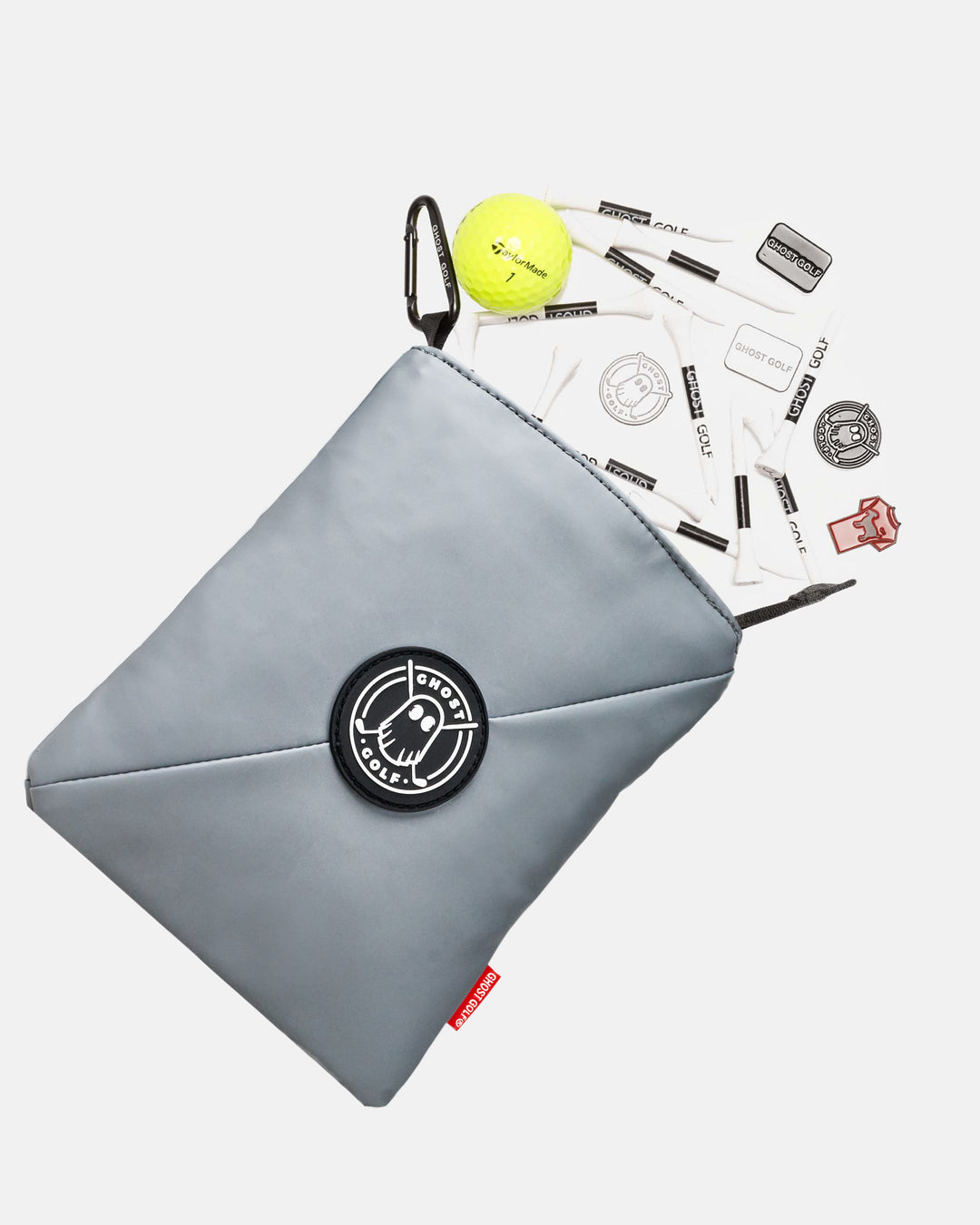 Grey Pouch with Black Patch and Golf Accessories
